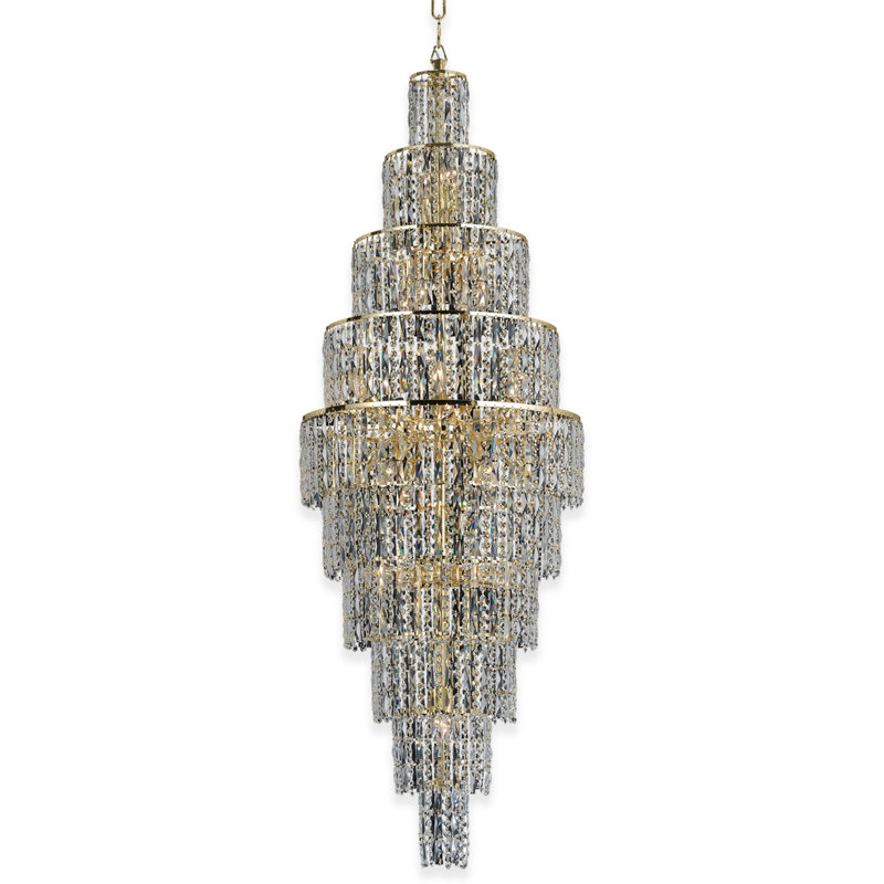 24 - Light Crystal Chandelier, Gold, 175cm H x 60cm W x 60cm D