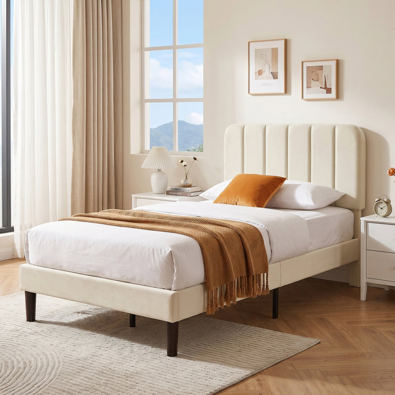 Shasta Upholstered Beds, Modern Platform Bed Frame with Adjustable Headboard, Wooden Slats Support, No Box Spring Needed