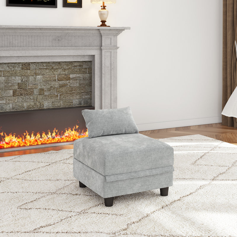 Repose-pieds carré avec rangement de 25,6 po de largeur, Chenille gris pâle