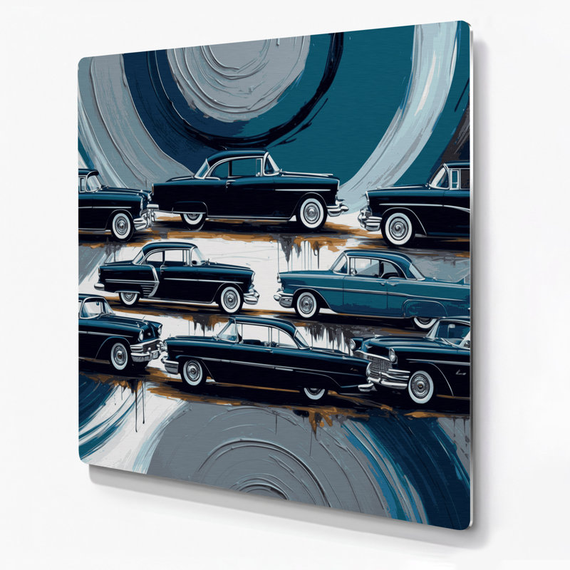 «Transport Classic car silhouettes», art mural en métal bleu, H 12 po x l 12 po