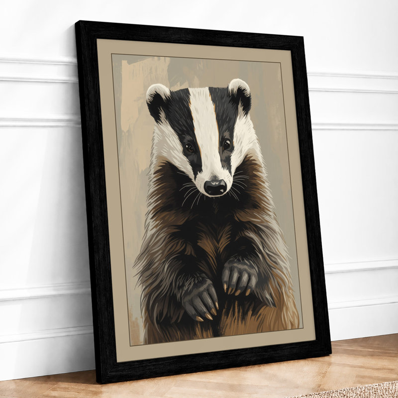Badger Portrait Rustic - Framed Print, A3 - 42.0 x 29.7 cm, Black
