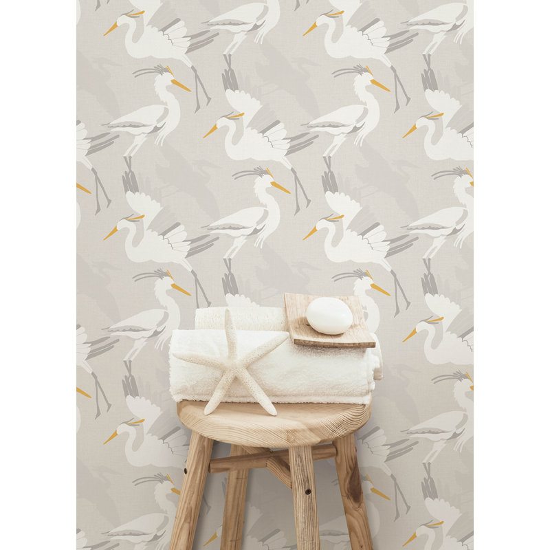 Coastal Wings Taupe Peel and Stick Wallpaper, Beige
