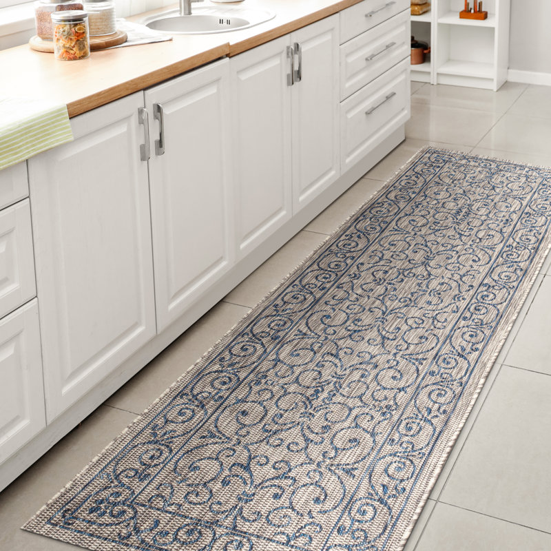 Tapis gris / bleu marine Hagerman, Tapis de couloir 2 pi 2 po x 8 pi