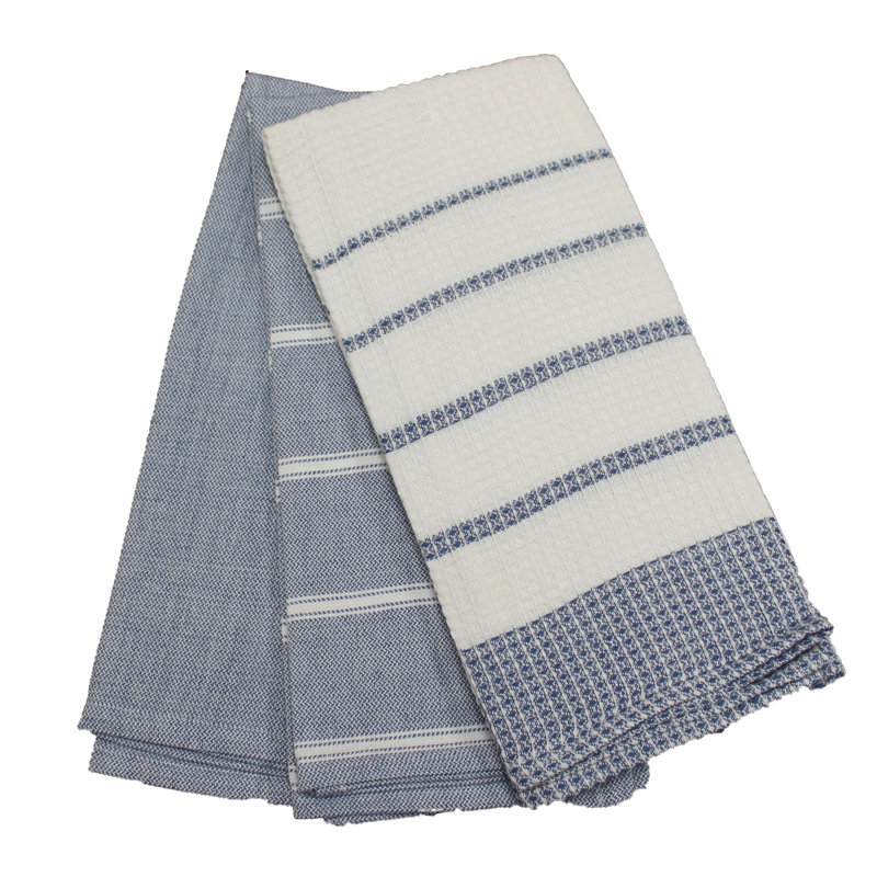 Kitchens Cotton Stripe Waffle Kitchen Towel Linen Set, Blue