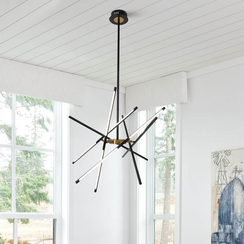 Modern Black Chandelier Light Fixtures - LED 12-Lights Dining Room Linear Chandelier