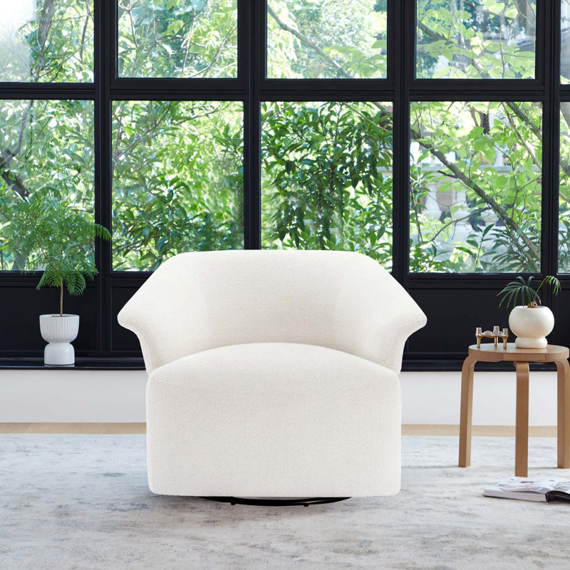 Morgana Upholstered Swivel Barrel Chair, Mellow Ivory Chenille