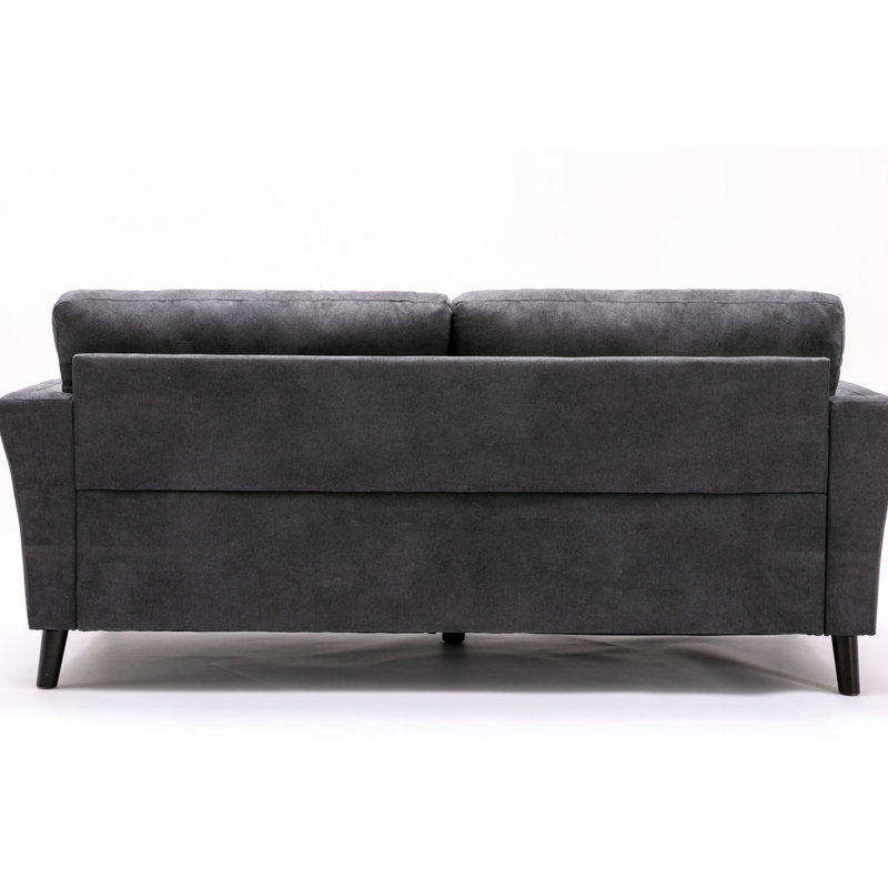Canapé en velours gris de 77 po, 2 coussins, siège à ressorts ensachés confortable, tissu tissé gris sur pieds, coussins décoratifs, spacieux