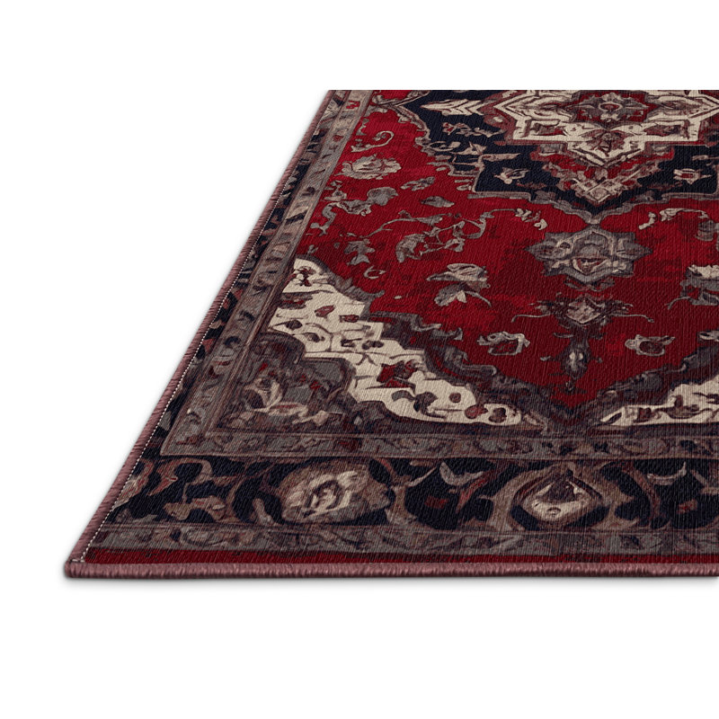 Tapis rouge lavable à la machine, Rond 8 pi