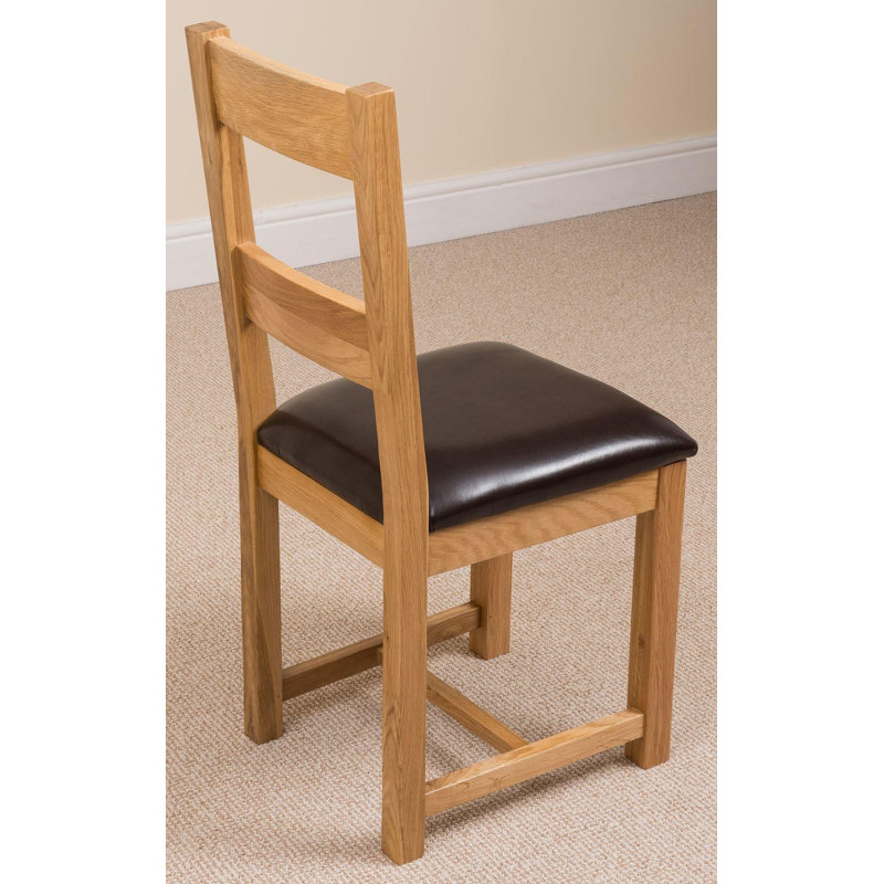 47cm H Upholstered Ladder Back Side Chair in Brown, Light Oak