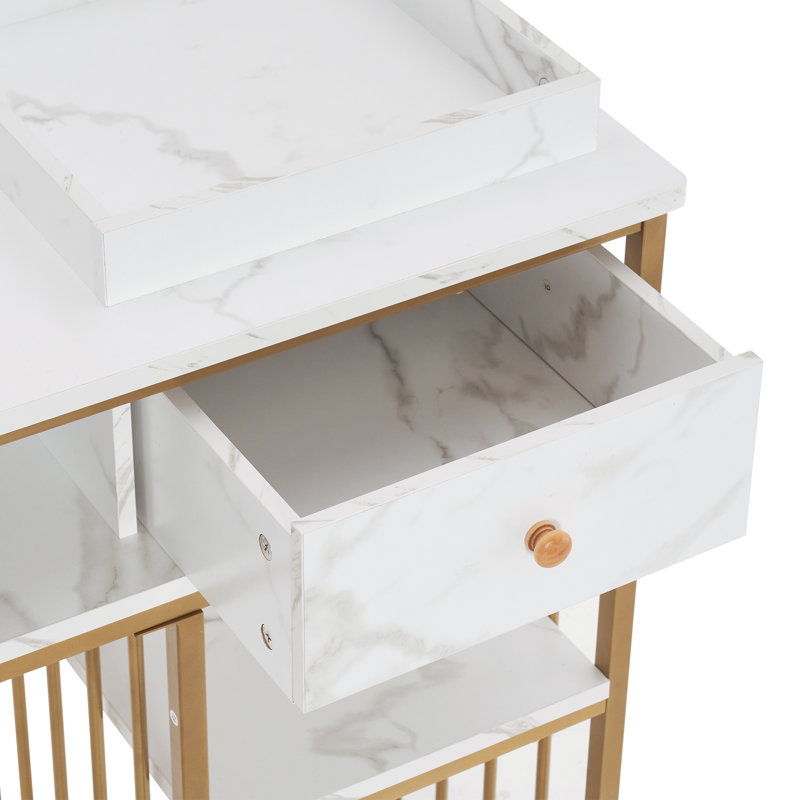 Gusella Makeup Vanity Desk, Manicure Table with Drawer and Metal Frame