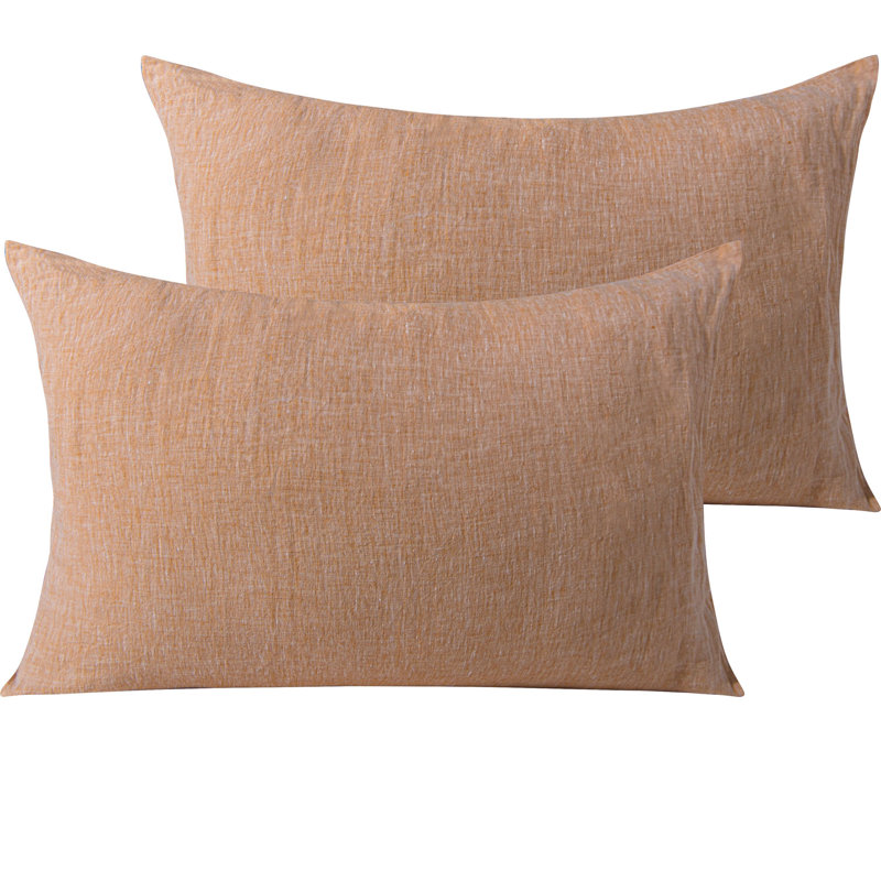 Pillow Cases 2 Pack Breathable Washed Linen Envelope Closure, Queen Pillow Case, Orange