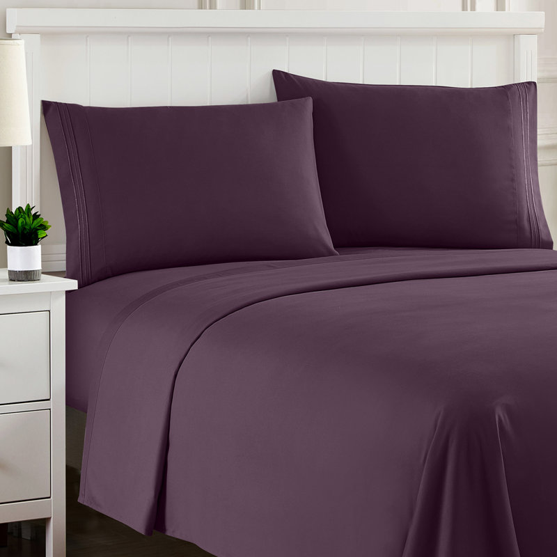 Luxurious Classic Soft Solid 1800 Series Microfiber Sheet Set, Various Colors and Sizes, Purple, California King