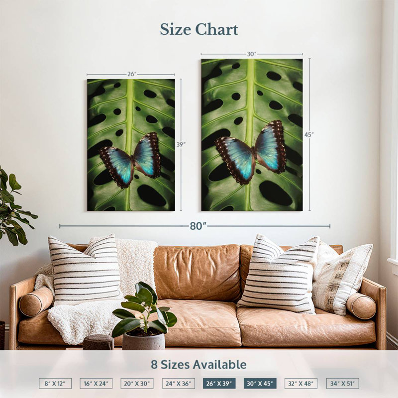 Brampt Butterfly On Monstera, 39" H x 26" W