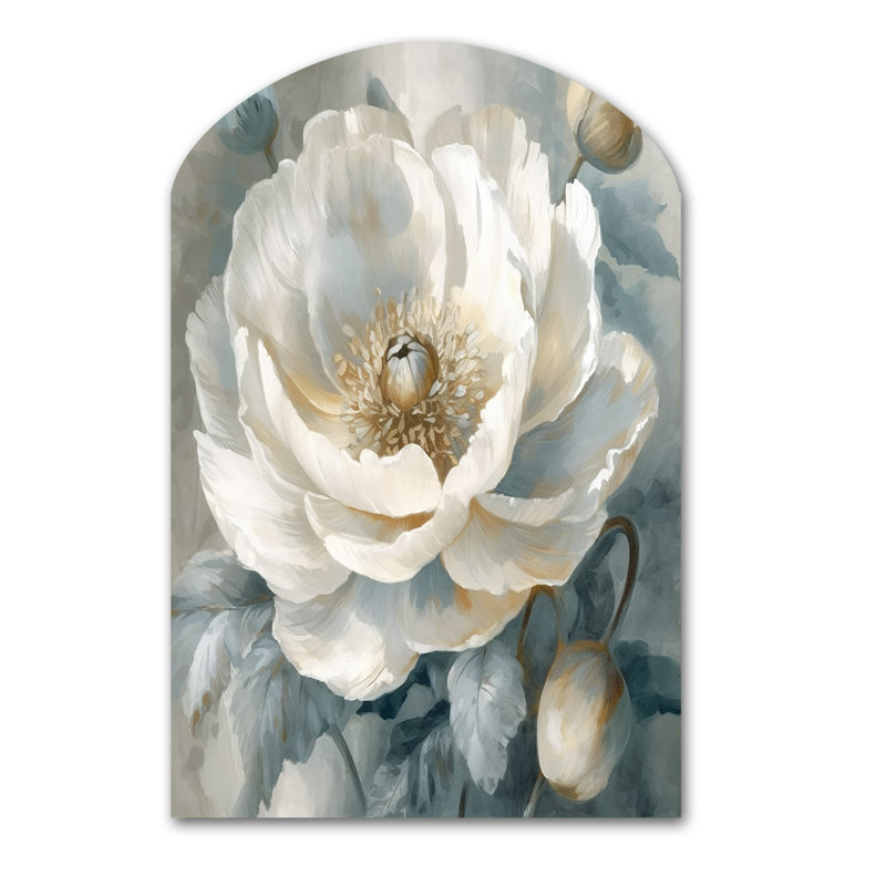 Blanc blanc pivoines symphonie I - pivoines asymétriques, art mural en métal blanc, H 43 po x l 33 po