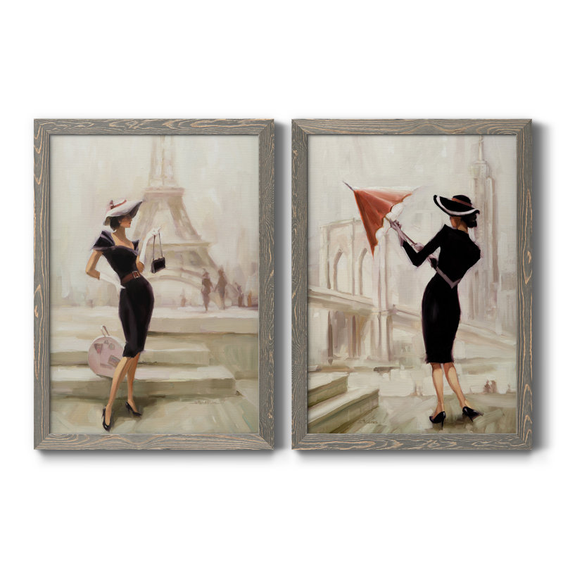 «Love, From Paris», ensemble de 2 reproductions d'art sur toile encadrées, Encadré gris, H 20 po x l 34 po x P 1,5 po