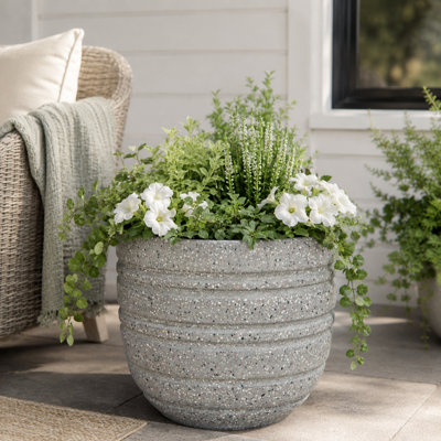 15 in. Spiral Planter - Grey Terrazzo
