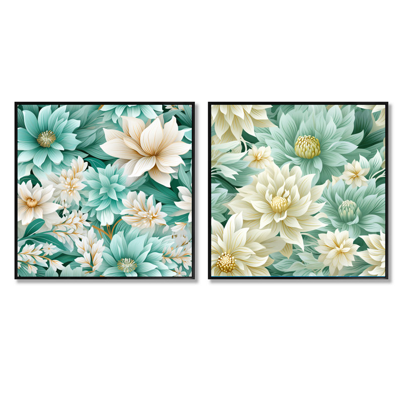 Hamel - Ensemble de 2 collages carrés floraux, Cadre flottant noir, H 16 po x l 33 po