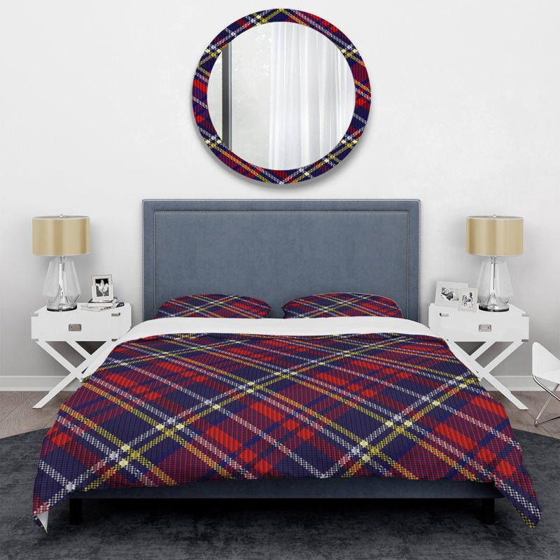 Tartan à carreaux bleu et rouge - Ensemble de housse de couette abstrait - Microfibre de polyester