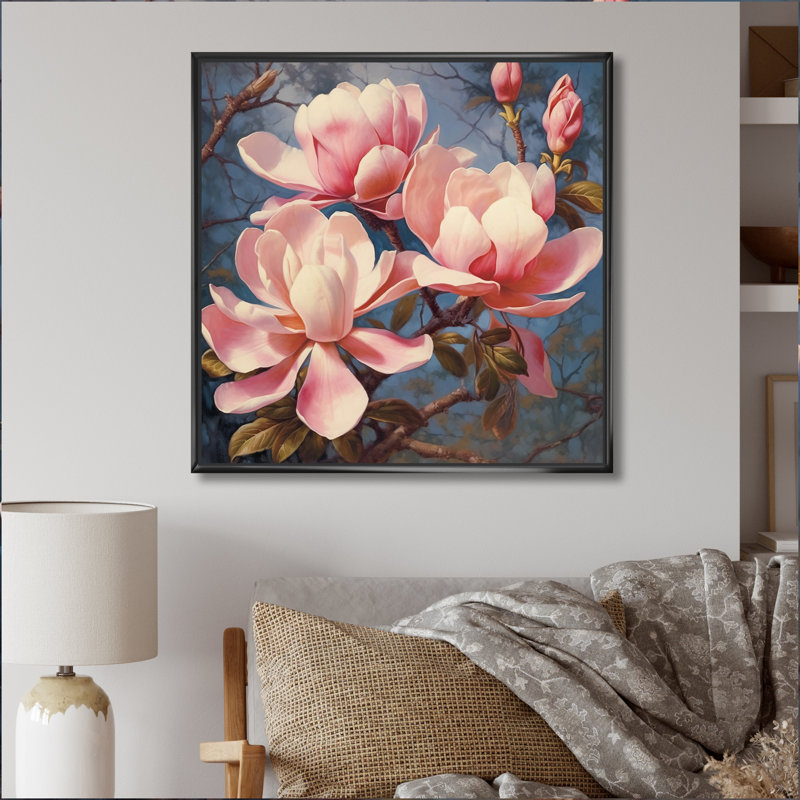 «Pink White Magnolias Elegance Landscape» sur toile, Cadre flottant noir, H 36 po x l 36 po x P 1,5 po