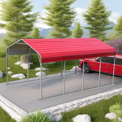 12 Ft. W X 20 Ft. D Galvanized Steel Carport, Portable Car Canopy And Storage Shed