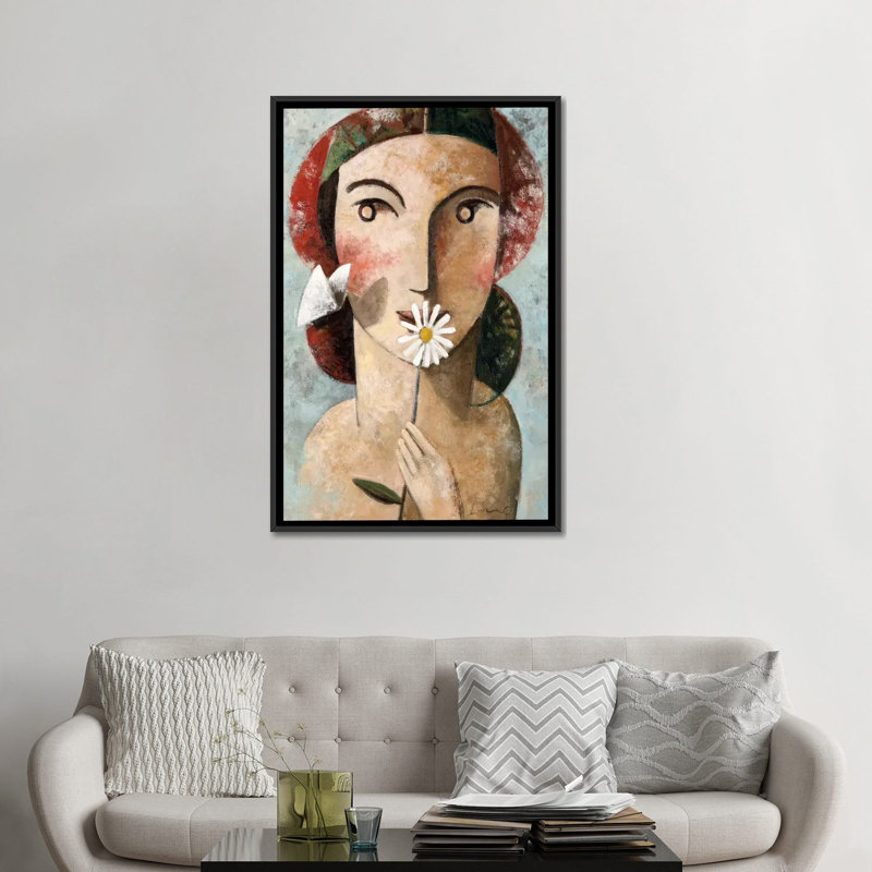 « curiosité », reproduction sur toile tendue, H 26 po x l 18 po x P 1,5 po, Toile avec cadre noir, Pas de tapis