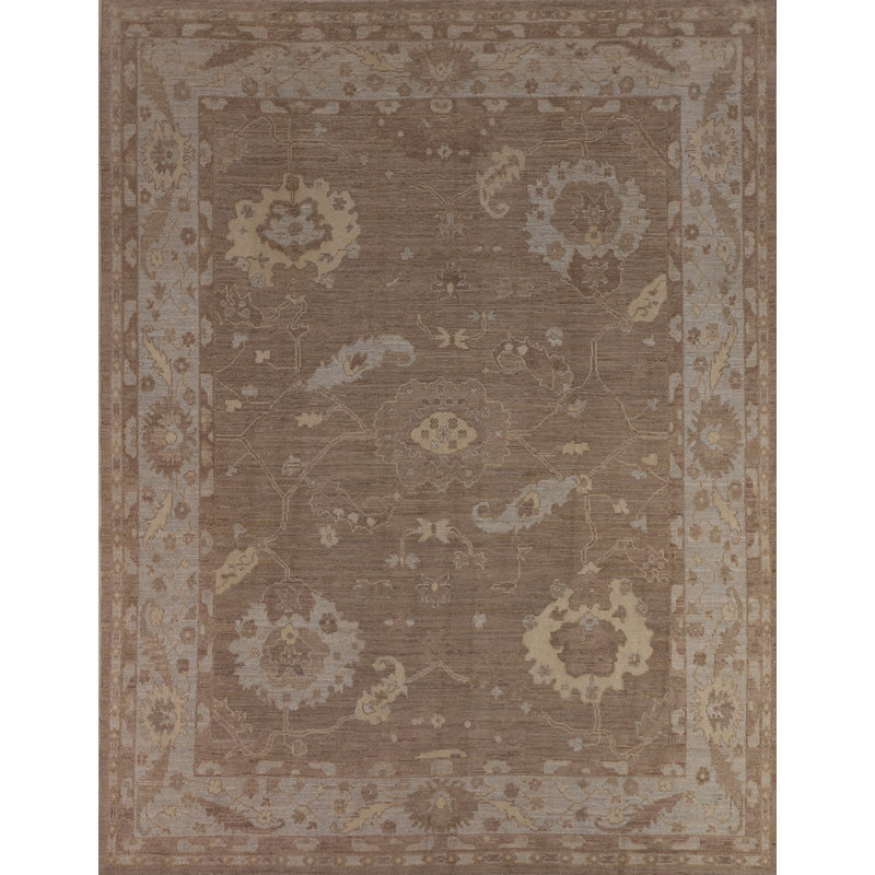 Tapis brun à motif floral et teinture Oushak 8 x 10