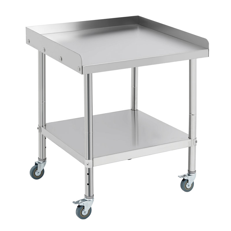 Table de préparation 28 po x 24 po en acier inoxydable avec roulettes verrouillables, chariot utilitaire à hauteur réglable pour cuisine commerciale