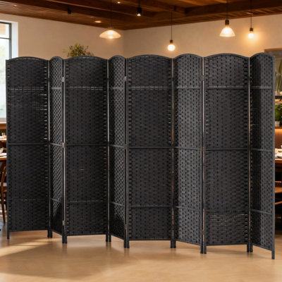 Freestanding 8 - Panel Privacy Screen With Hand Woven Pattern, Polypropylene And Pine Wood, Ideal For Home Reading Corners Folding Room Divider Arched Top, Design, Durability Privacy, Wood Frame