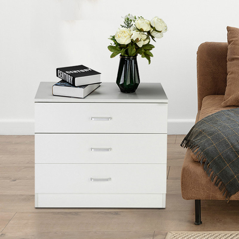 3-Drawer Nightstand, White