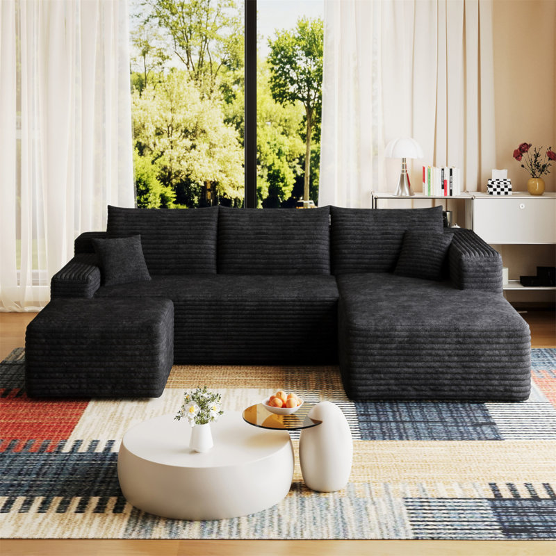 Canapé modulaire 95 po avec 1 repose-pieds Cloud, fauteuils rembourrés minimalistes modernes, canapé confortable en forme de U pour le salon, canapé d'angle à assise profonde, aucun assemblage requis