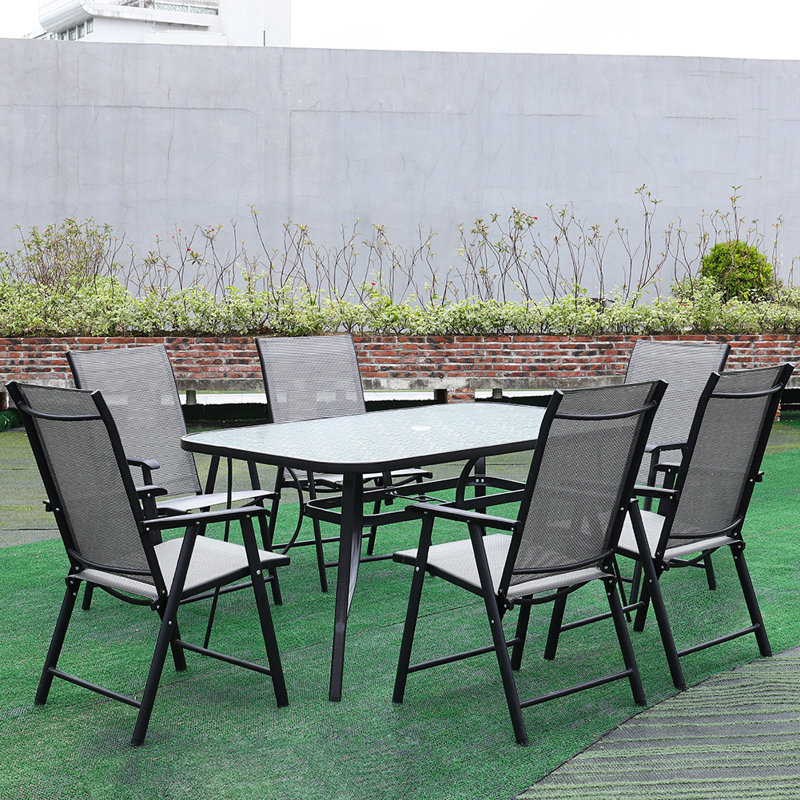 Eulys 6 - Person Patio Dining Set with Rectangular Table, Black, Black, 72cm H x 90cm W x 150cm L