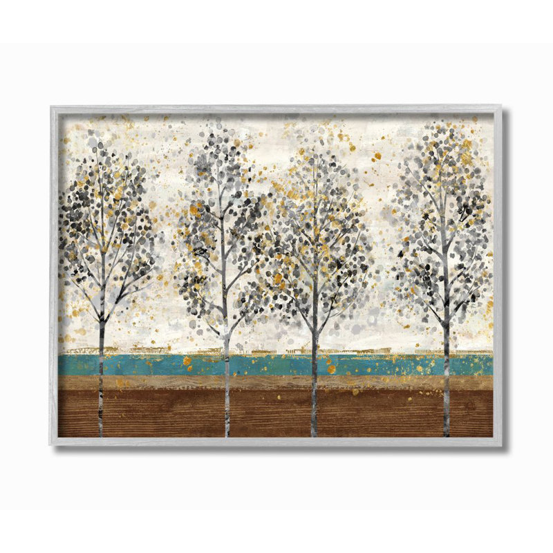 « tree line abstract gold blue landscape », reproduction d’art, H 11 po x l 14 po x P 1,5 po, Estampe numérique Farmhouse