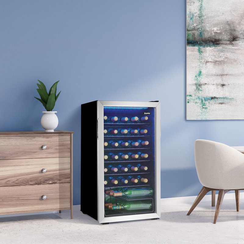 Danby Single Zone 17.5'' Freestanding 36 Bottle Wine Refrigerator with Reversible Door, White/Black