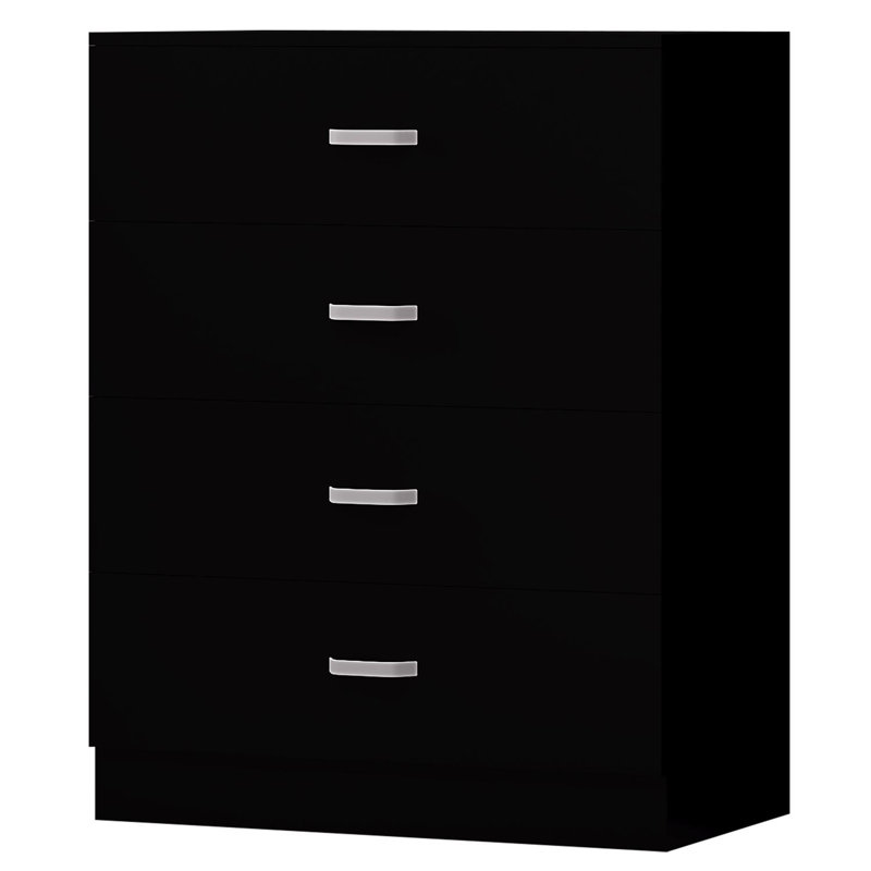 Lycinda 4 Drawer Chest Of Drawers. Matt Finish, Scratch Resistant, Brushed Chrome Metal Handles, Black