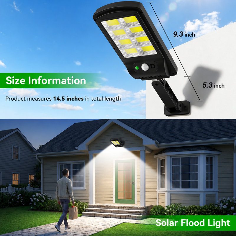 Lampadaires solaires d'extérieur, 160 projecteurs solaires super lumineux étanches 6500K avec capteur de mouvement, angle réglable à 180 °, lumières de sécurité solaires crépusculaires à l'aube pour la cour, l'allée et le parc de stationnement