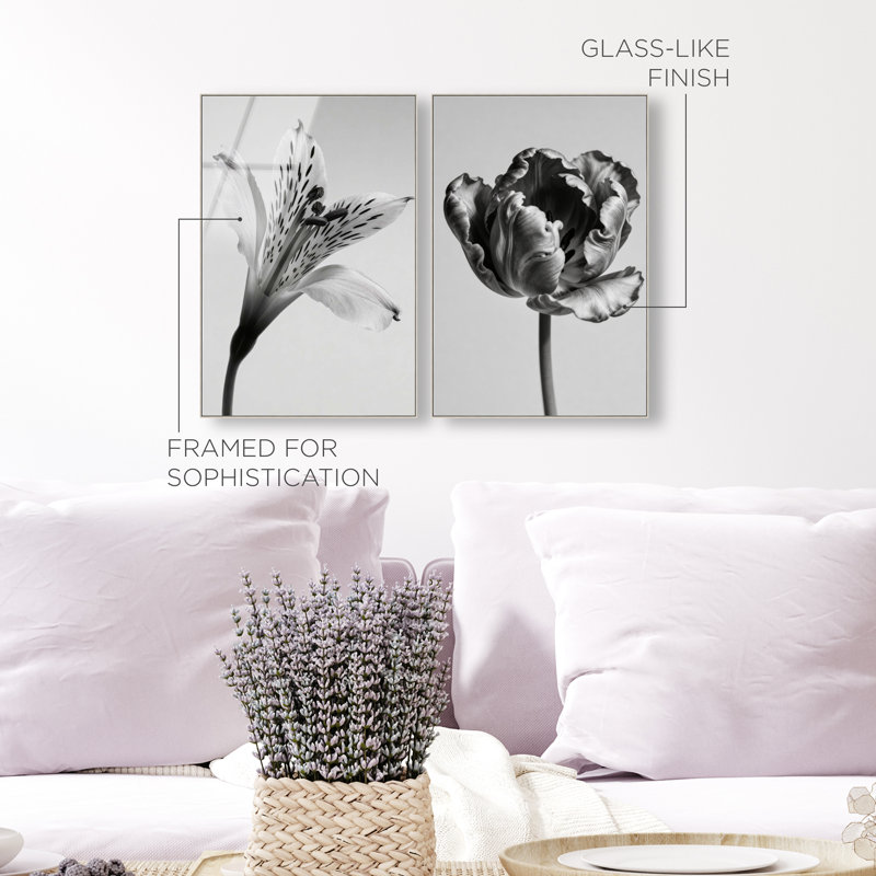 Peeking Flowers Set High-Gloss Frameless Acrylic Glass Wall Art Floral & Botanical Print by Oliver Gal, Ready to Hang, 10 x 15