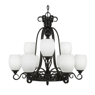 Pierro Eleganté 9 Light Uplight Chandelier Shown In Dark Granite Finish With 5" Linen Glass