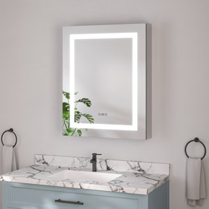 ( The glass is broken ) 24''Wx30''h LED Lighted Mirrored Medicine Cabinet,Wall Mounted Defogged Bathroom Cabinet With Adjusable Shelves,USB Port & Memory Function
