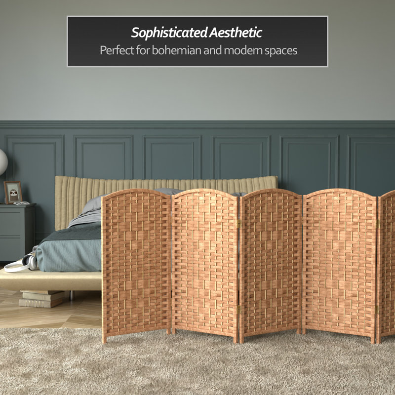 2 Ft. Tall Diamond Weave Fiber Room Divider - Dark Mocha - 8 Panel, 6, 3 ft, Natural