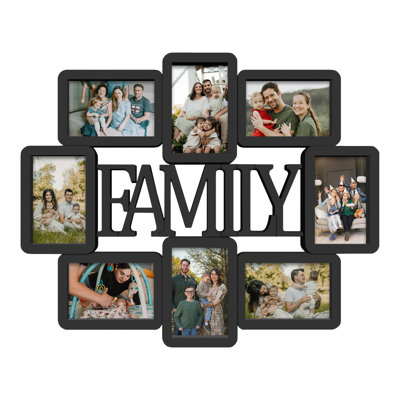 Pourteau 8 Opening FAMILY Letter Collage Frame, Matte Black Finish
