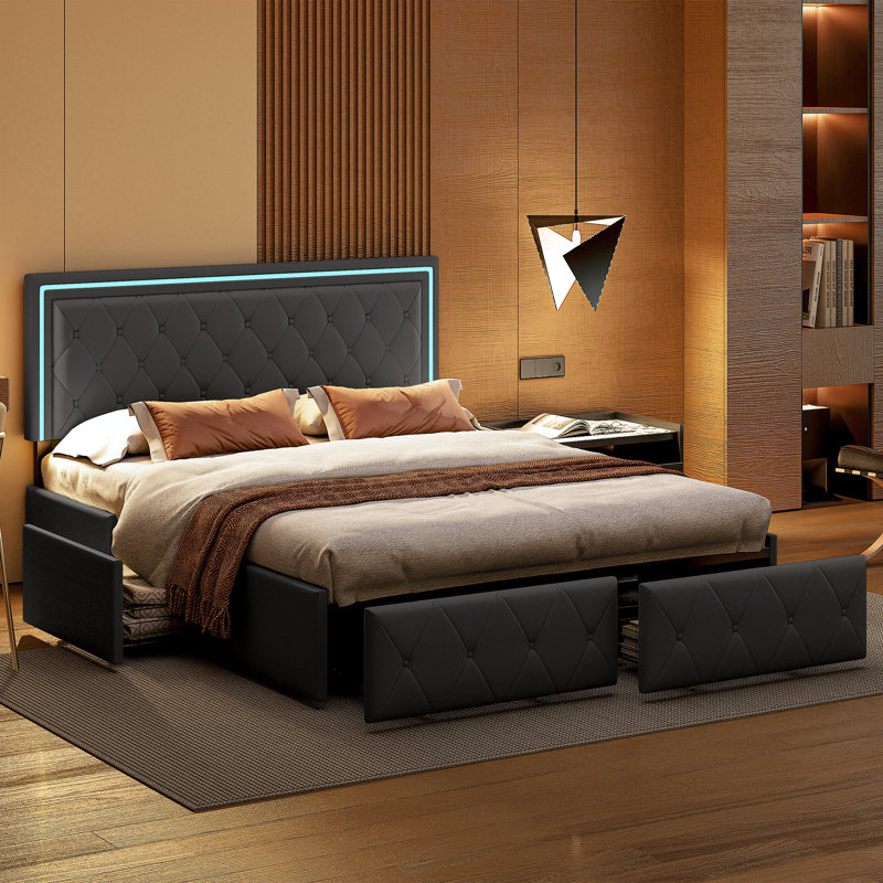 Upholstered Storage Bed, European Double (140 x 200 cm), Grey