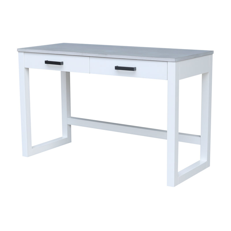 Bureau en bois massif avec deux tiroirs, Blanc / craie