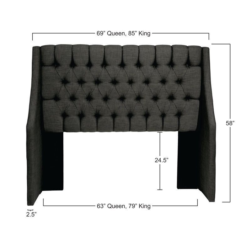 Alamar Upholstered Wingback Headboard and Matching Bench Set, California King/King, Grey