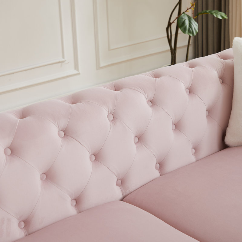 Causeuse Chesterfield en velours capitonné Modern, Rose, 3 sièges