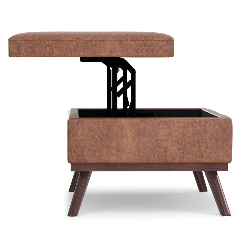 Repose-pieds capitonné rectangulaire en cuir végétalien Mid-Century avec mousse à haute densité Owen, Brun selle vieilli