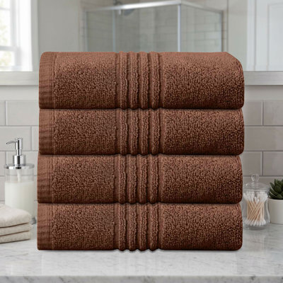 Home Weavers - Ensemble de serviettes de bain 100% coton 100% coton zéro torsion Robbin 500 g / m², 16 po x 24 po (4) (4 serviettes à main), chocolat