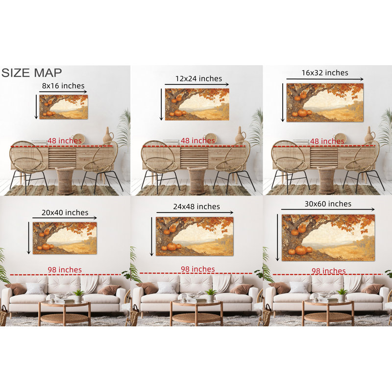Toile d'automne, art mural - citrouille, décoration murale, tons de terre, peintures d'automne pour mur, scène de paysage d'automne