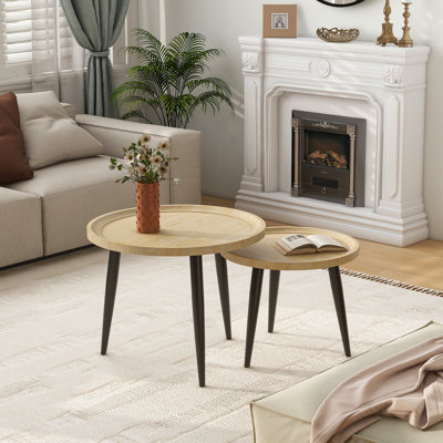 Table basse ronde en bois pour salon, table basse en bois de 23,6 po x P 18,9 po
