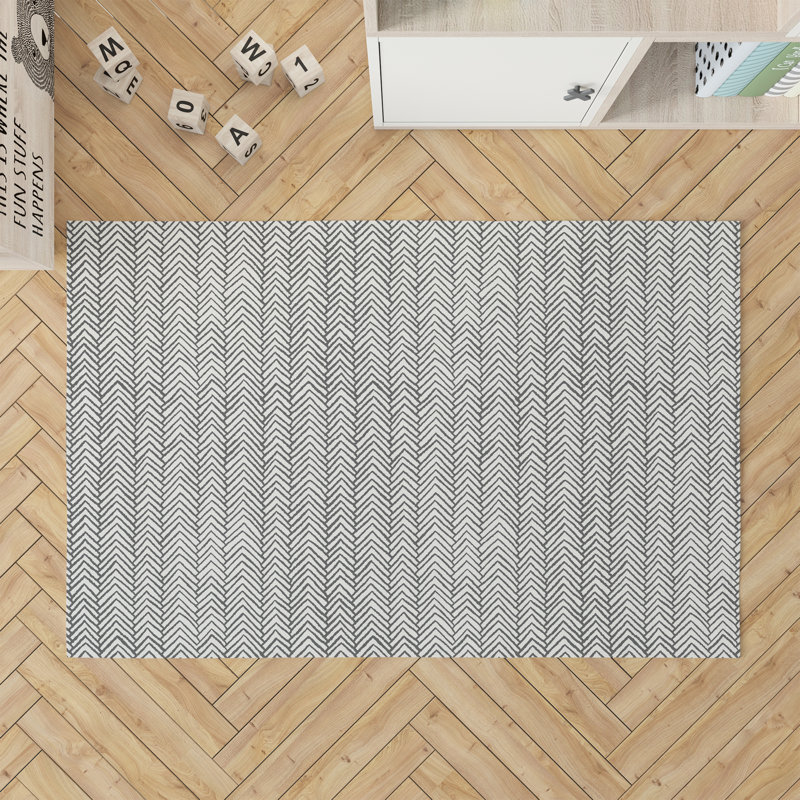 Tapis d'activité à chevrons, Rectangle 3 pi x 5 pi, Ivoire / gris anthracite