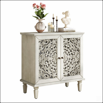Commode d'appoint rétro sculptée, buffet de rangement à 2 portes avec motif floral symétrique, tablette réglable et pieds en bois massif pour le vestibule du salon